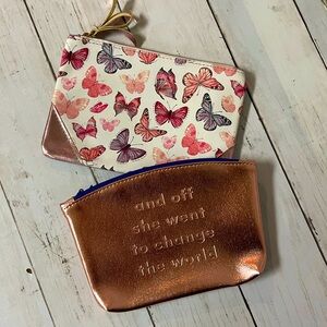 Ipsy Coordinating Cosmetic Bag Bundle, Set of 2, Rose Gold Butterfly Inspiration